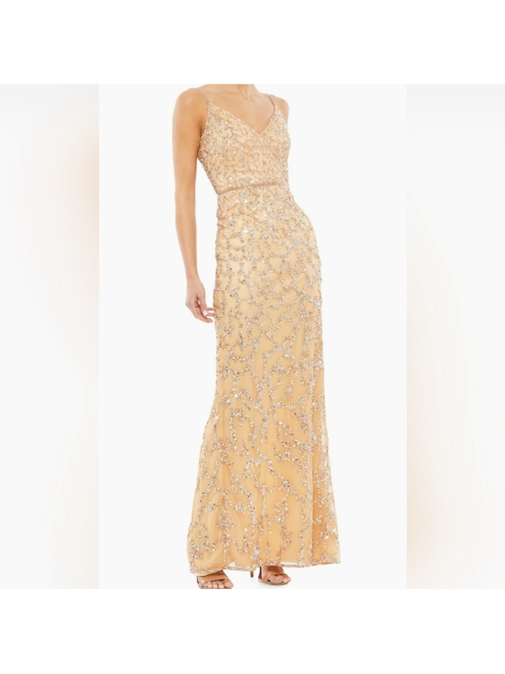 Mac Duggal Beaded Champagne Evening Gown